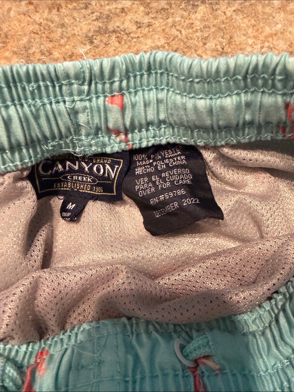 Turquoise Flamingo Print Swim Shorts Boys M - Picture 2 of 3